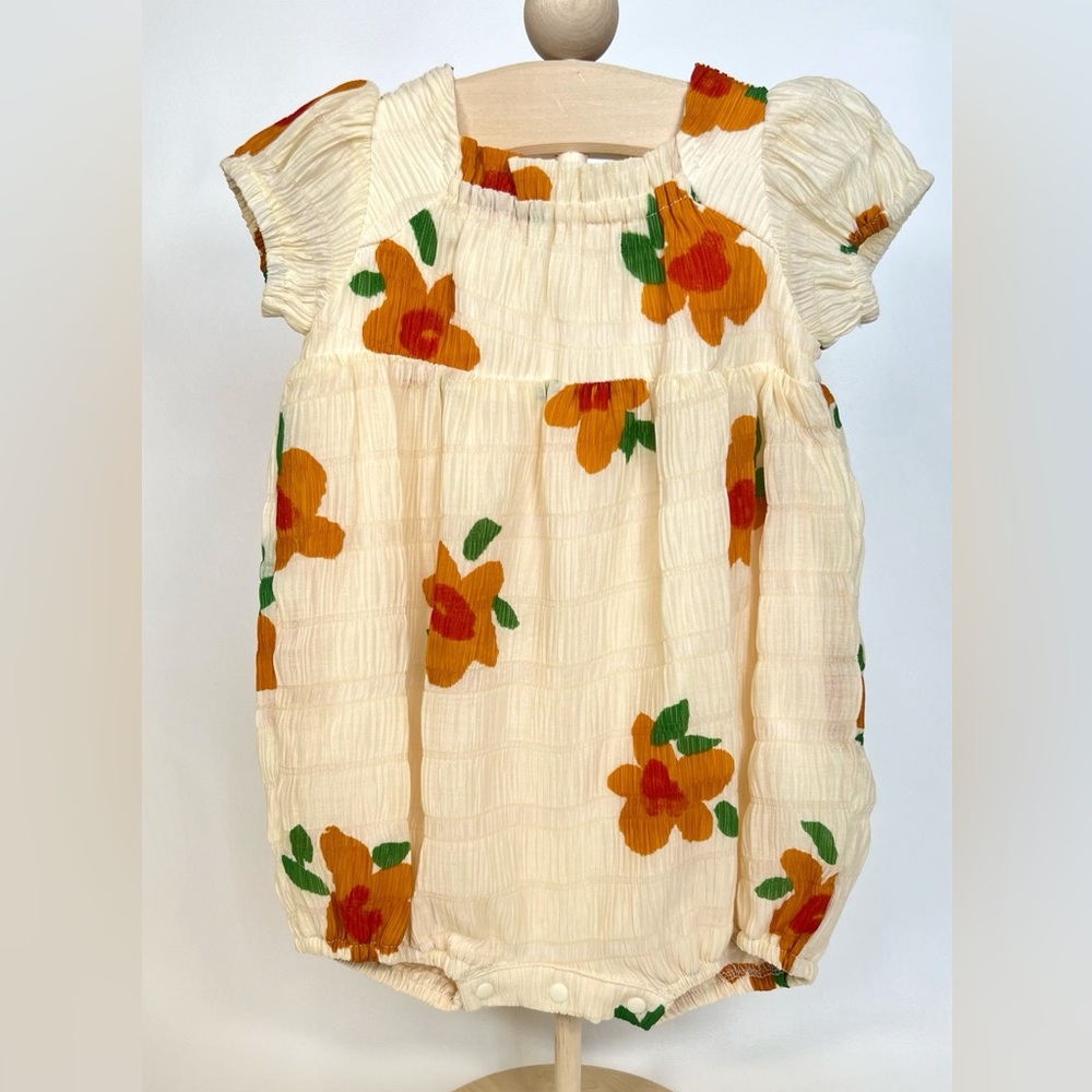 NWOT Cream Floral Baby Romper with Orange Flower Print